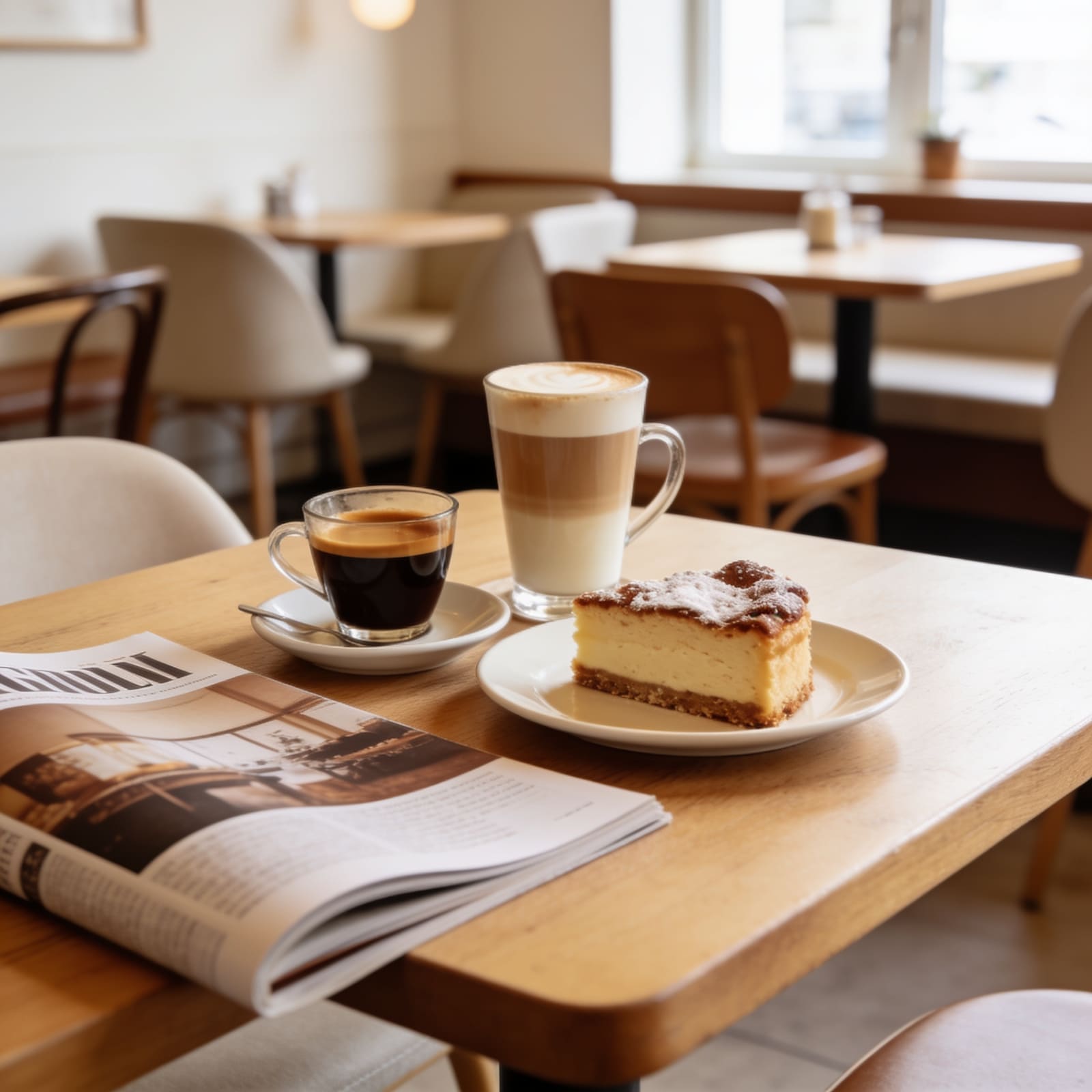 Espresso, Cappuccino und hausgemachter Kuchen im Café